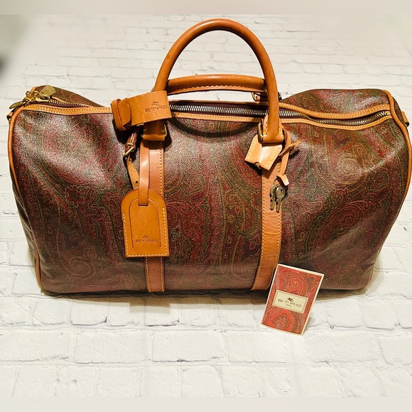 Etro Other - Etro Brown Paisley Arnica Duffel with Tan Leather Trim - Gorgeous!